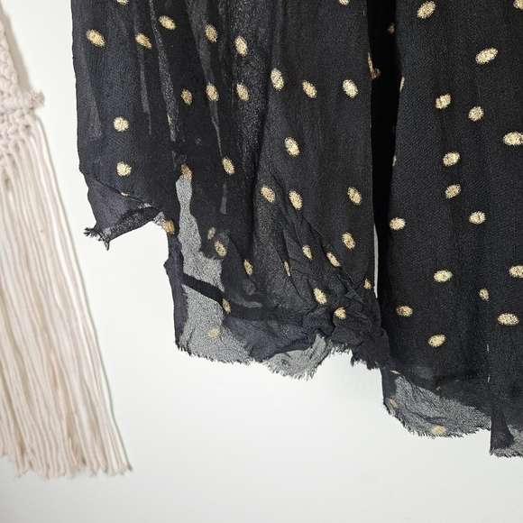 Anthropologie Floreat Black Gold Oval Polka Dot Bell Sleeve Blouse - M - Picture 7 of 10